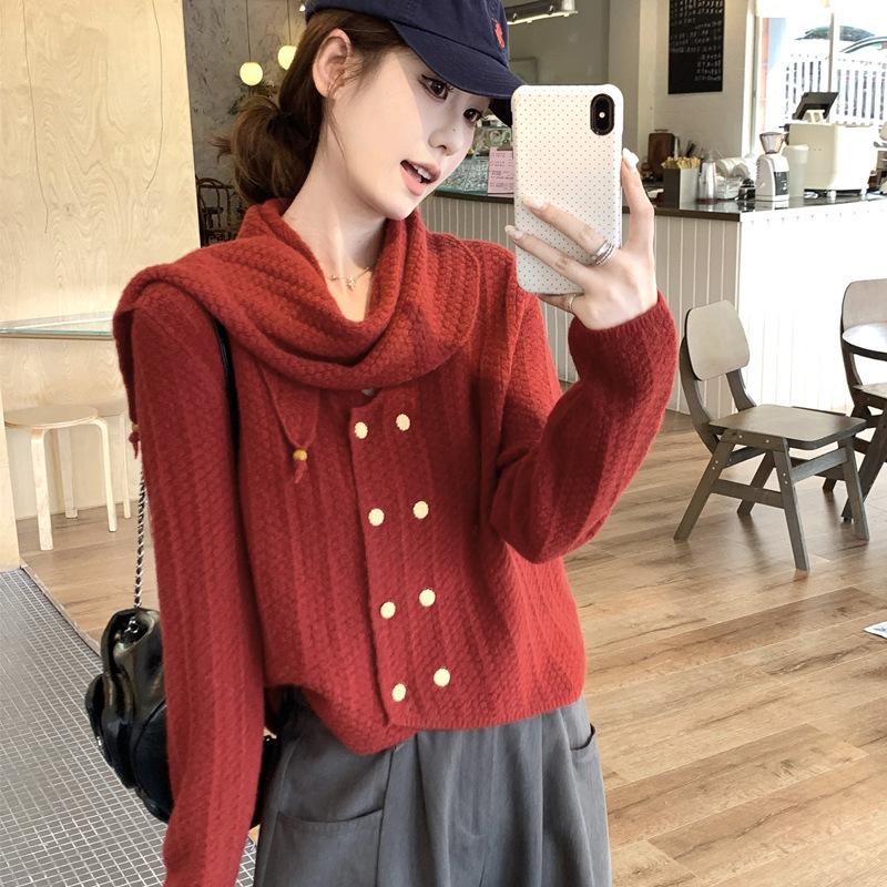 Spring Women's Clothing, Lazy and High-End Style, Brown Navy Collar Sweater Cardigan Jacket Top for Women Spring Women's Clothing, Lazy and High-End Style, Brown Navy Collar Sweater Cardigan Jacket Top for Women