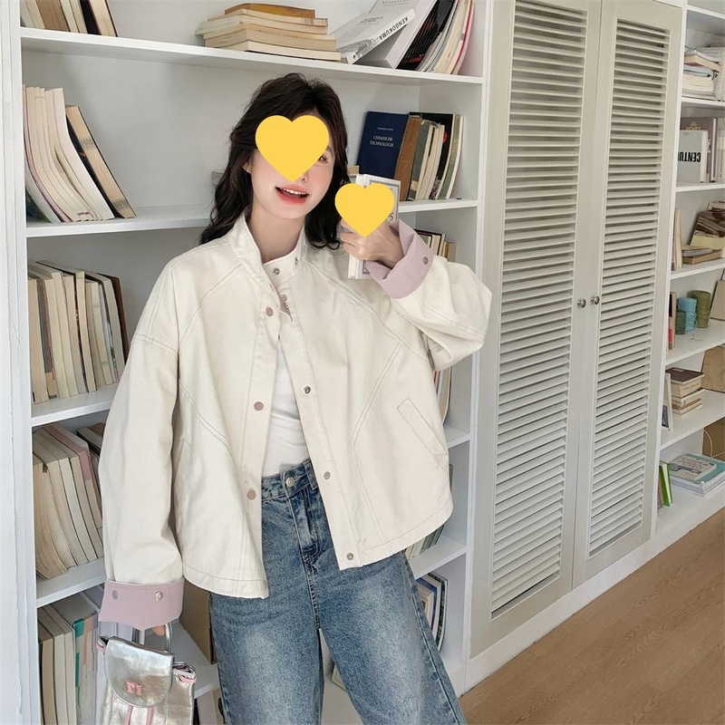撞色休闲工装外套女春秋2025新款港风休闲流行爆款小个子牛仔上衣|undefined