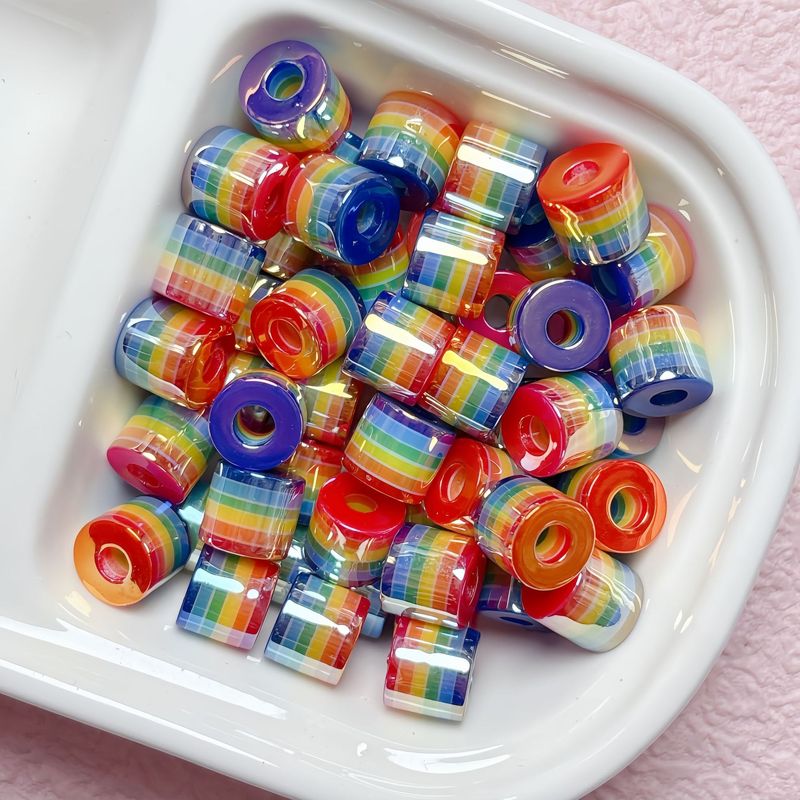 UV カラー樹脂レインボーストライプ円筒形ストレートホールバレルビーズルースビーズ diy ブレスレットビーズ素材ジュエリーアクセサリー|undefined