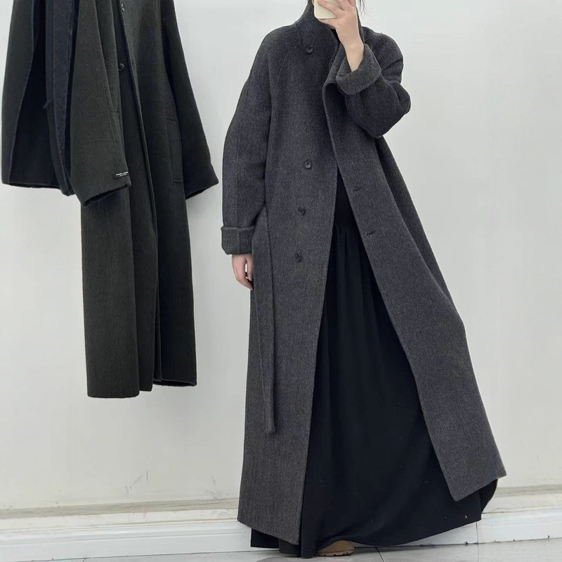 Tall Stand-Up Collar Double-Sided Wool Outwear for Women in Autumn and Winter Loose Stand-Up Collar with Large Double-Sided Woolen Outwear