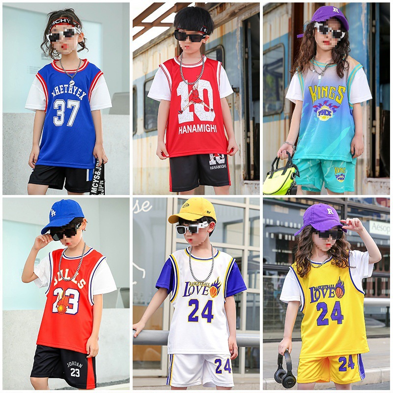 ขายส่งเสื้อผ้าบาสเก็ตบอลเด็กเด็กชายและเด็กหญิงพิมพ์นักเรียนอนุบาลหมายเลข24เสื้อยืดบอร์ดไฟโชว์เสื้อค้า