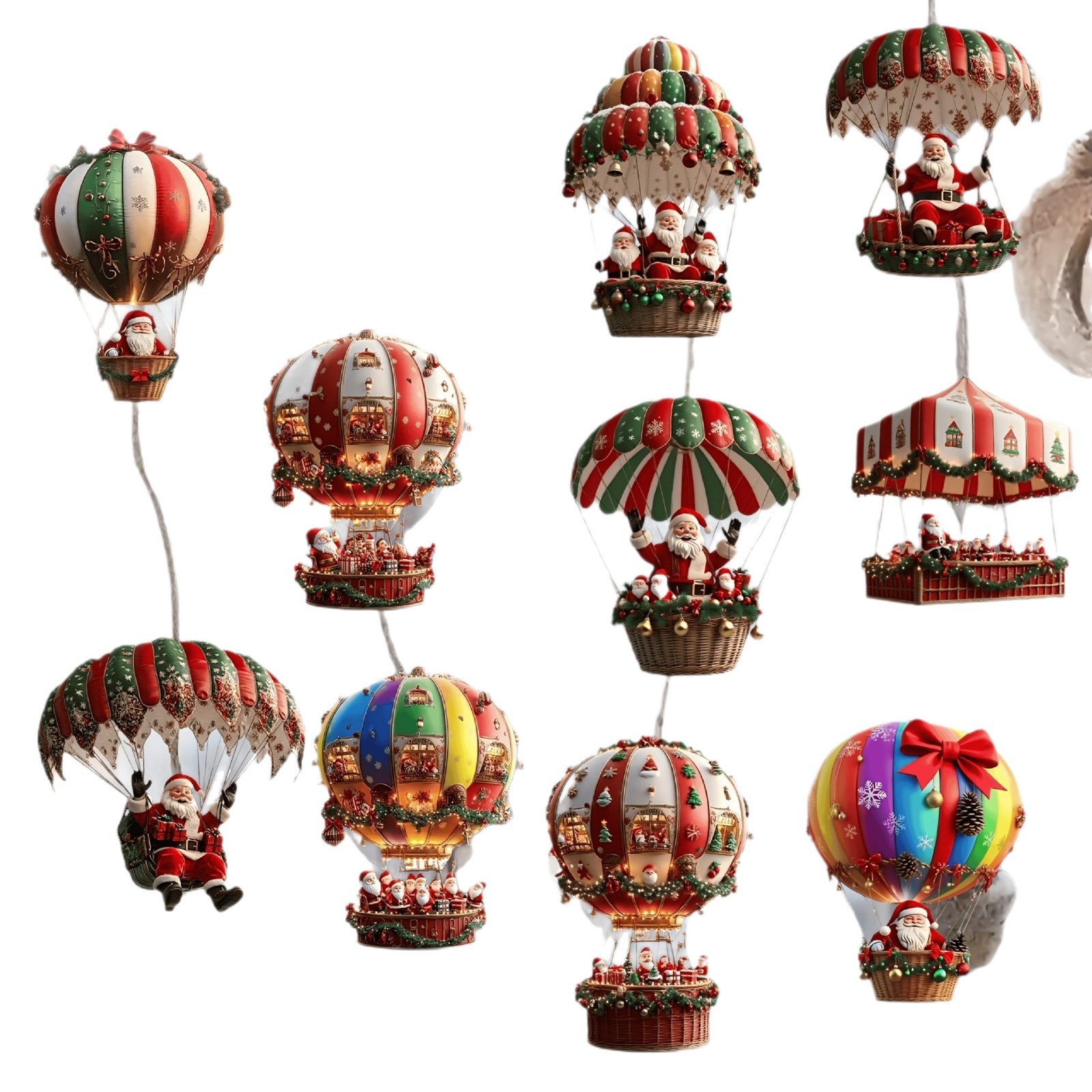 Colgante 10 piezas paracaídas de Papá Noel serie hecha a mano madera jardín hogar decoración de regalo navideño perfecto