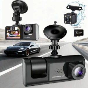 3-lens dashcam with high-definition reversing image, 3-lens recorder, mobile phone connected car recorder