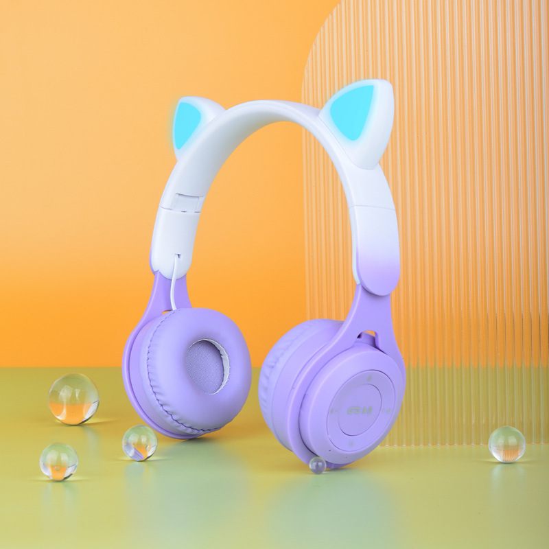 Cross-Border Popular Head-Mounted Bluetooth Headphones with Gradient Color, Cat Ears, Lights, Cheap Gift Wireless Bluetooth Earphones Cross-Border Popular Head-Mounted Bluetooth Headphones with Gradient Color, Cat Ears, Lights, Cheap Gift Wireless Bluetooth Earphones
