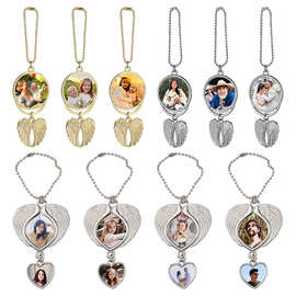 跨境亚马逊热转印情人节情侣汽车挂件diy圆形天使翅膀挂件饰品