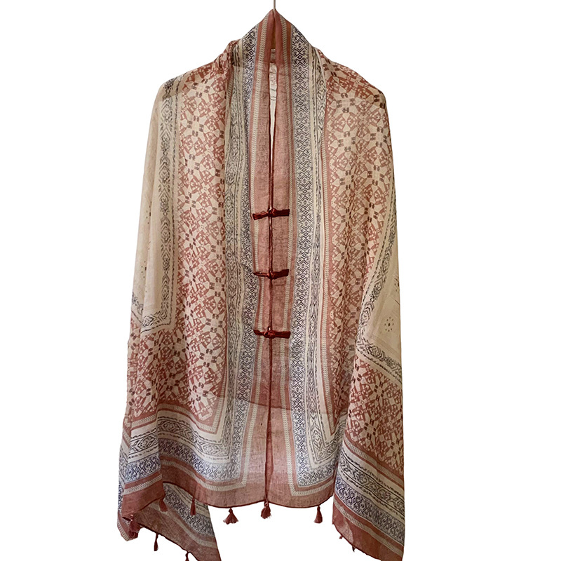 Verano de alta gama ropa exterior de mujer estilo étnico retro protector solar hebilla chal Yunnan Qinghai turismo bufanda de seda