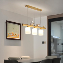 北歐實木餐廳吊燈簡約現代創意個性led小鳥三頭吊燈日式原木燈具