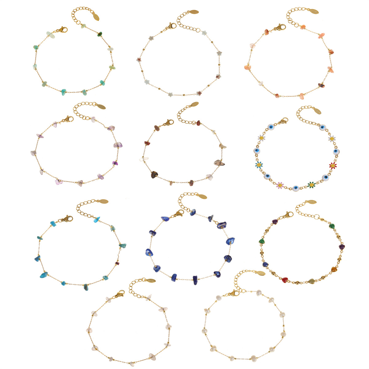 Cross-Border New Pearl Gravel Flower Love Devil's Eye Chain Beaded Bracelet for Women European and American Fashion Hand Accessories