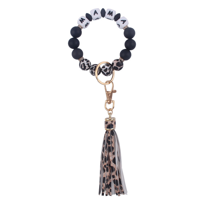 Nuevo cuero pu borla colgante creativo DIY nombre silicona con cuentas leopardo contraste color colgante pulsera llavero