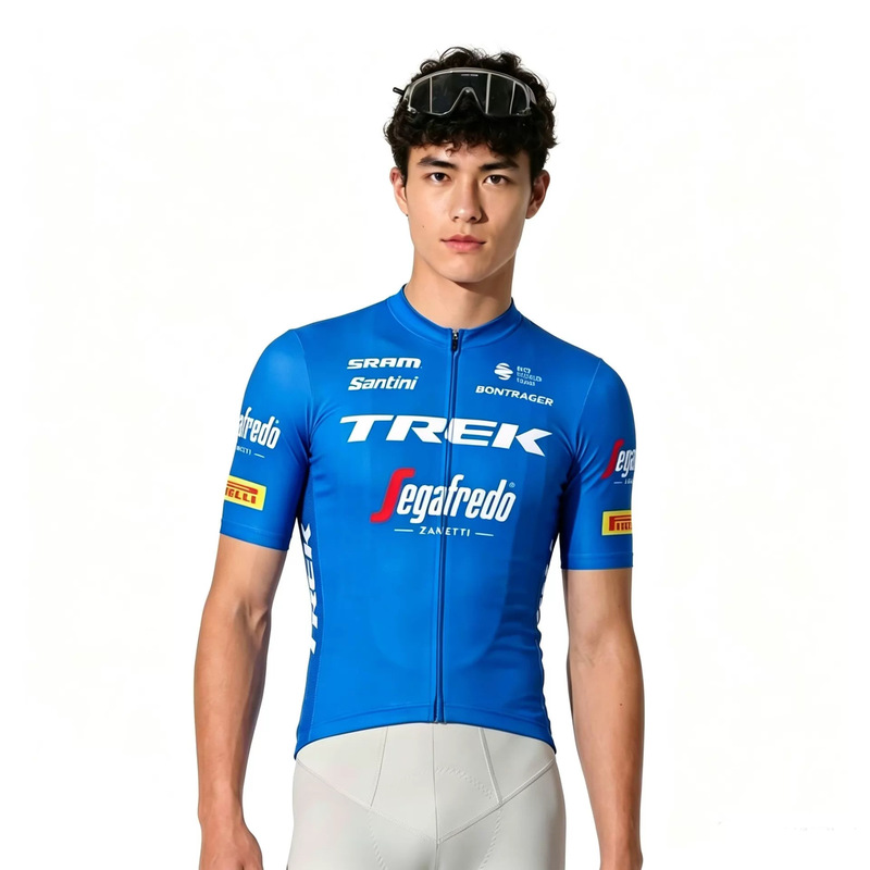 Blue short-sleeved cycling jersey for men, summer Santini breathable quick-dry road bike top, wind-breaking competition gear Blue short-sleeved cycling jersey for men, summer Santini breathable quick-dry road bike top, wind-breaking competition gear