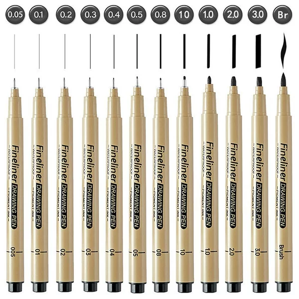 12pcs Needlepoint Pen Hand Drawing Comic Drawing Pen Outline Design Pen Art Painting Supplies Black Line Detail Pen