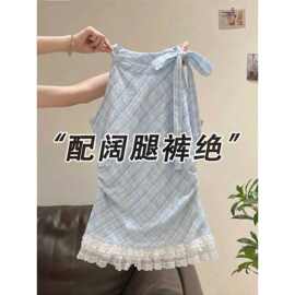 仅用于产品展示勿拍-蓝色气质拼接蕾丝挂颈吊带背心女夏季超显白