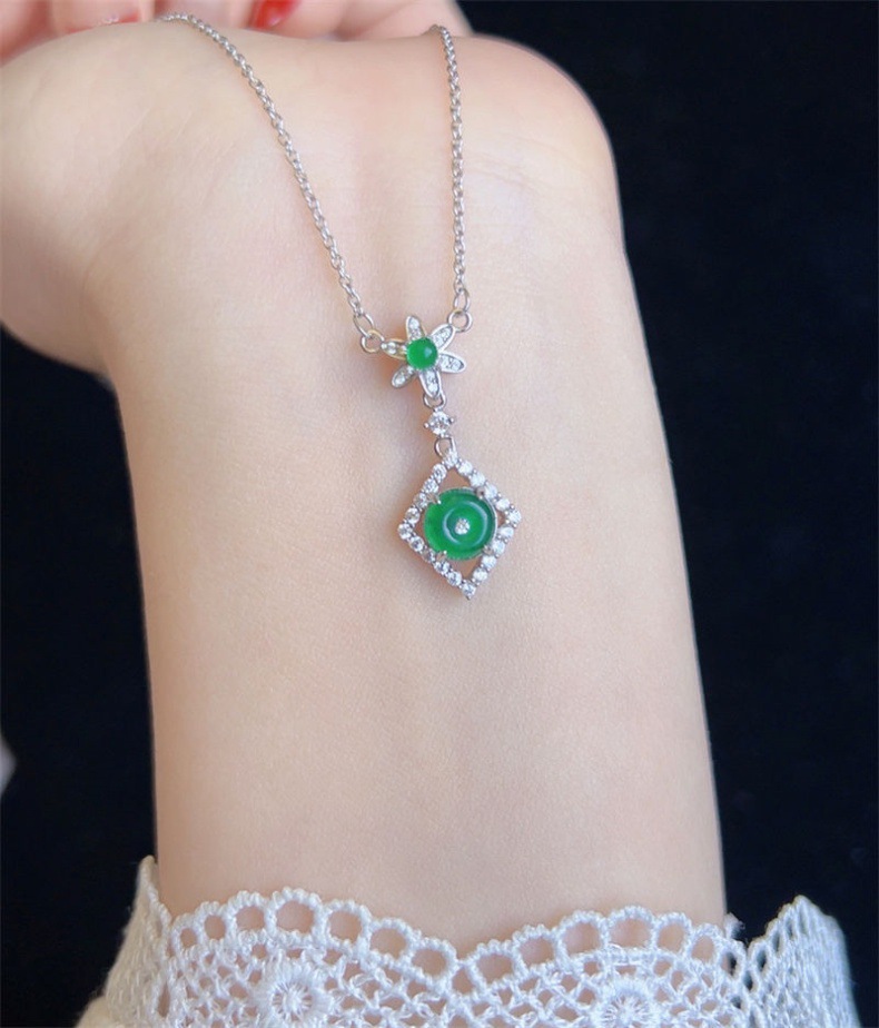Vòng cổ ngọc bích tự nhiên bạc 925 mạ vàng mặt hồ lô phong thủy chi tiết 25