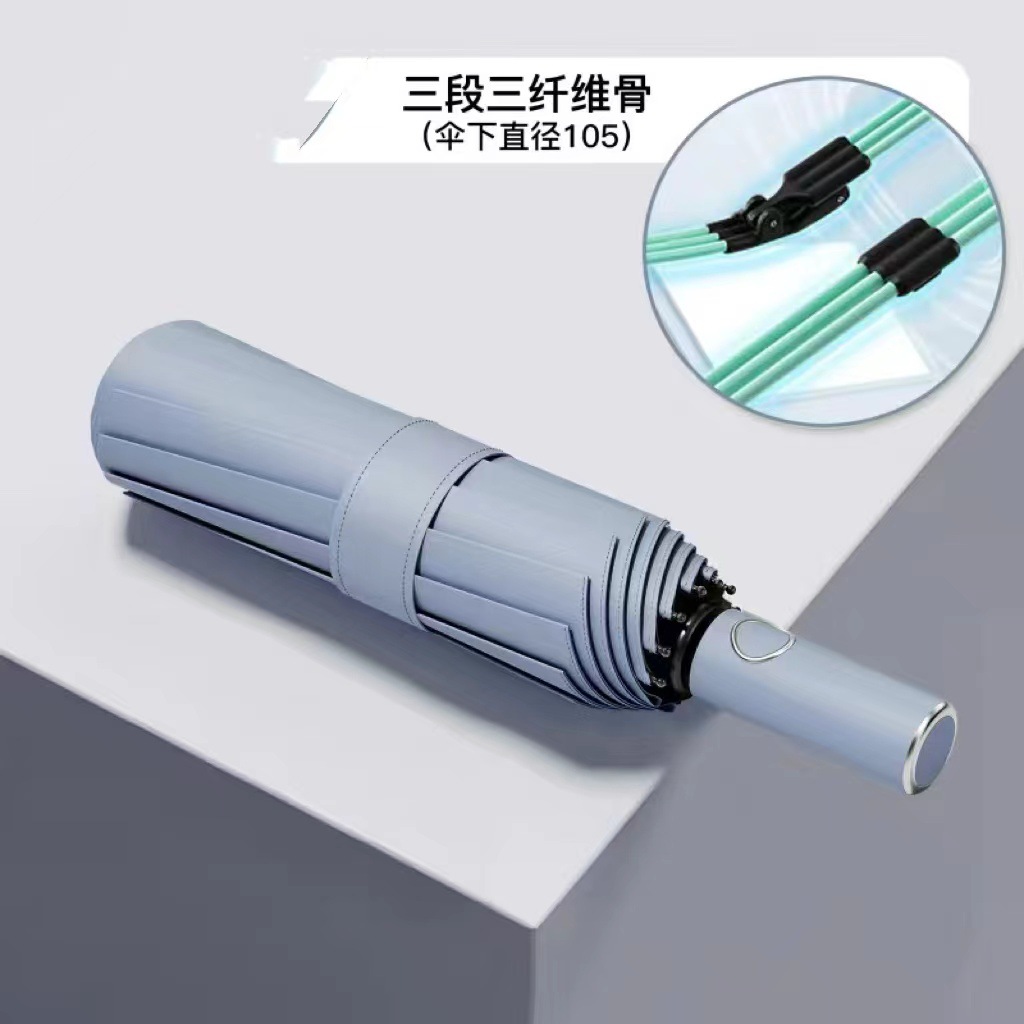 Paraguas totalmente automático para mujer, paraguas de tres pliegues, revestimiento negro, doble uso para sol y lluvia, paraguas parasol, protección UV, paraguas para el sol, paraguas publicitario