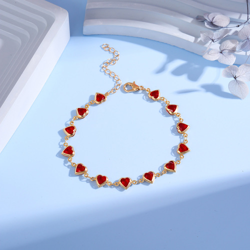 European and American cross-border candy-colored heart bracelet and necklace, colorful heart-shaped bracelet for women, sweet heart-shaped bead bracelet
