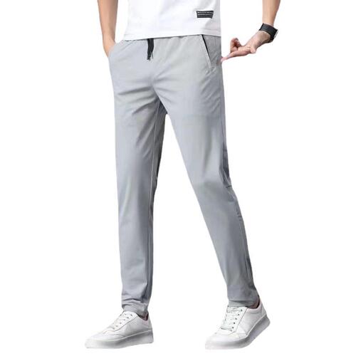 Summer Ice Silk Men's Casual Long Pants Embroidered Loose Trendy Youth Versatile Loose Plus Size Straight Leg Pants