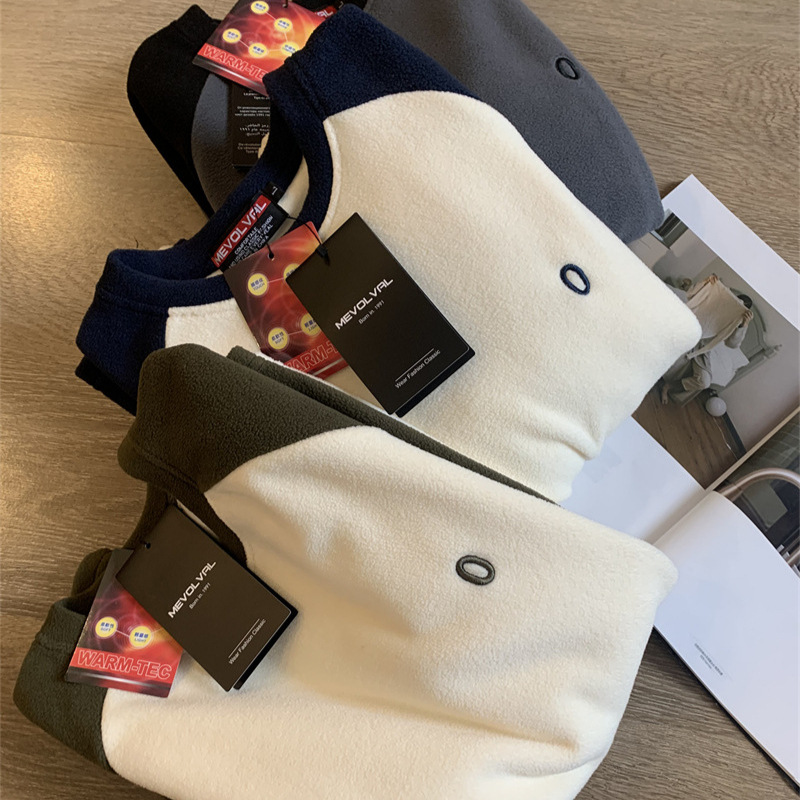 線下199！自留推薦!蓄熱恆溫雙面搖粒絨保暖輕潮撞色插肩袖衛衣男