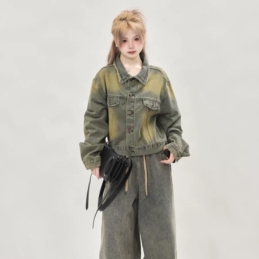 Retro short denim autumn sexy jacket, American style, loose fit