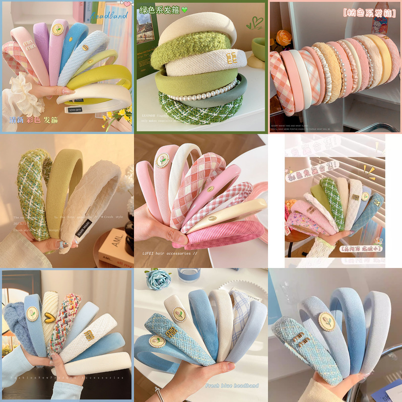 Blue and White High-Top Hairband, Fresh Style Hairband, Fashionable Versatile Plaid Hair Clip, Non-Slip Headband for Women