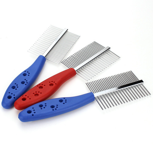 Wholesale double-sided pet comb with dense teeth and handle stainless steel comb dog comb cat knotting comb supplies