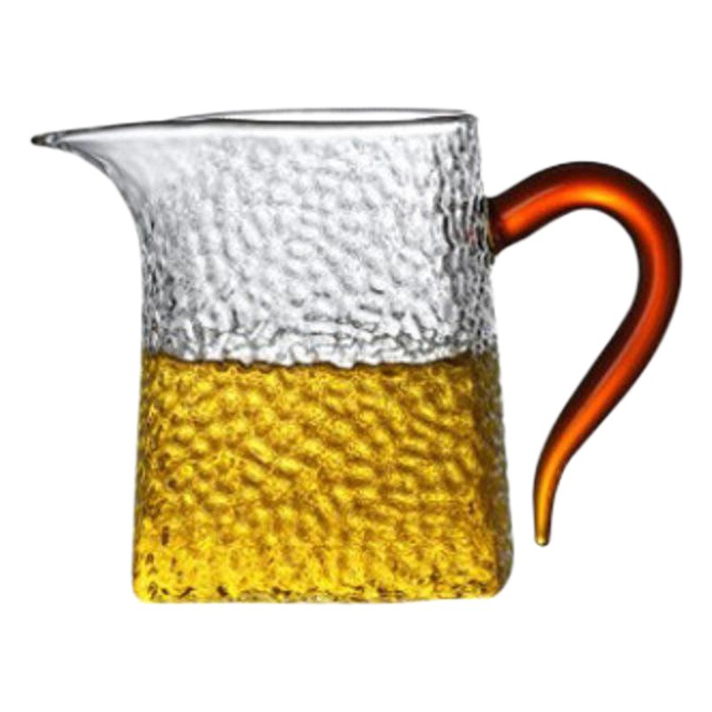 Decantador de vidrio martillado con mango de color, filtro de té incluido