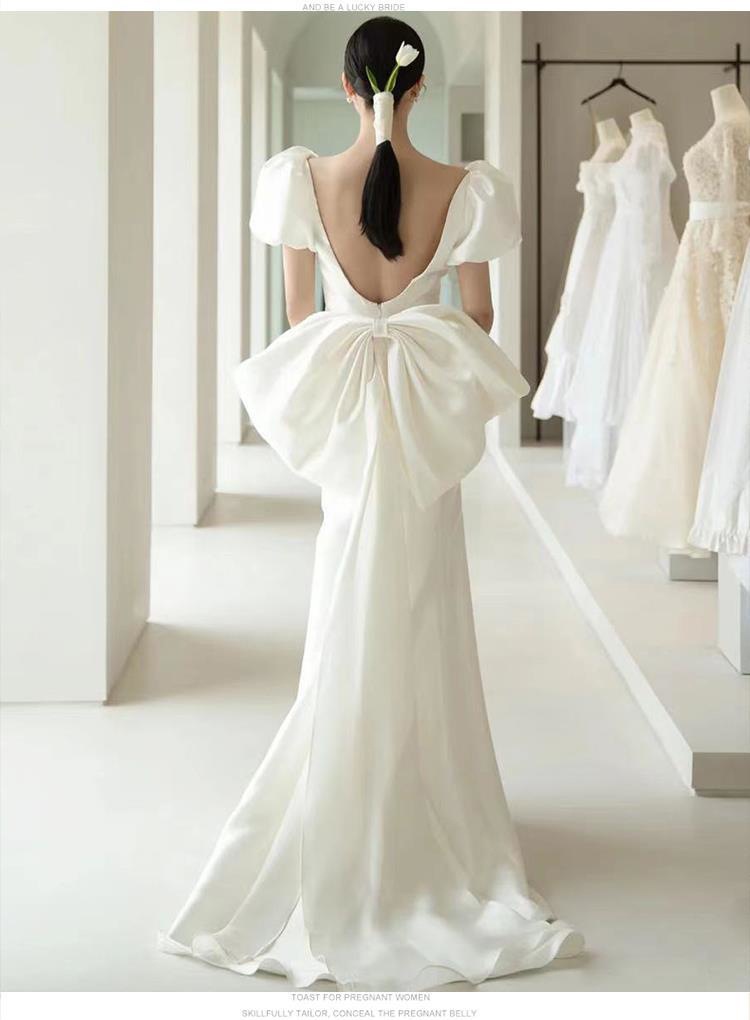 Slim Fit Satin Wedding Dress New Style Court Court Style Bridal Travel Photography Simple Evening Gown With Train For Light Wedding_ecoleips.com