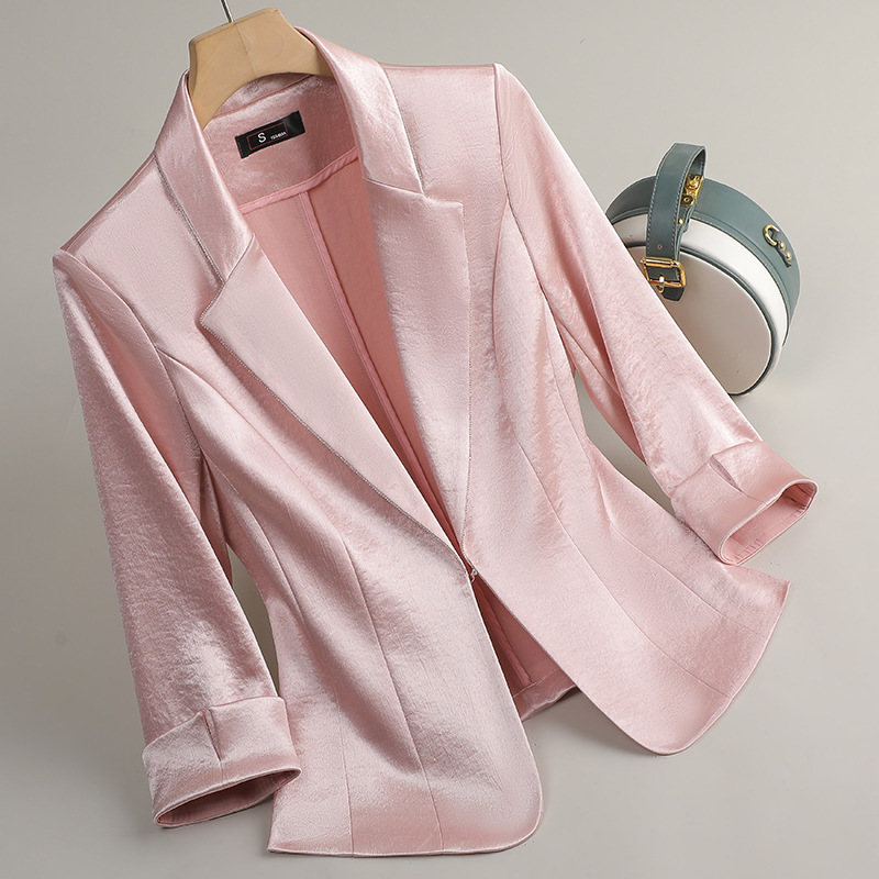 Satin Casual Suit Jacket Women's 2025 New Spring and Summer Thin Sleeve Casual Suit Top