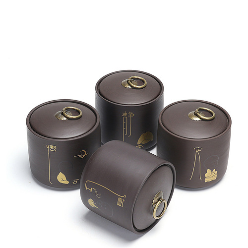 Ceramic purple sand jar tea jar Pu'er tea sealed jar tea jar black tea Pu'er storage jar storage jar gift box