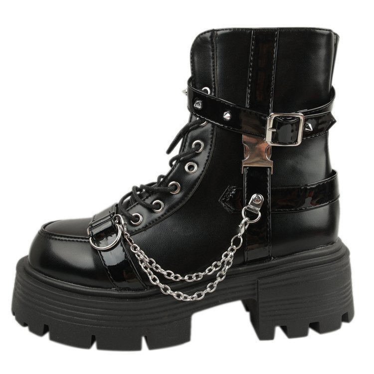 European and American Cross Border Punk Fashion PU Leather Punk Women Casual Shoes High Heels Belt Buckle Sexy Women's Boots Black European and American Cross Border Punk Fashion PU Leather Punk Women Casual Shoes High Heels Belt Buckle Sexy Women's Boots Black