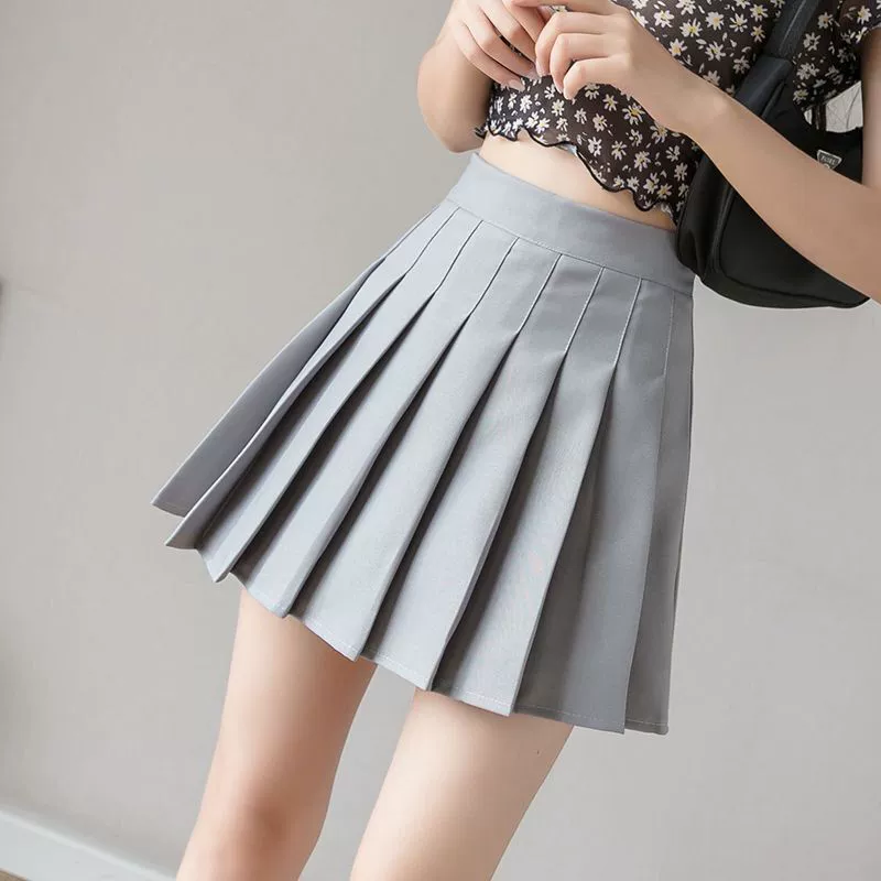  Pleated skirt, high-waist Korean style A-line with colored protective underwear, autumn mini