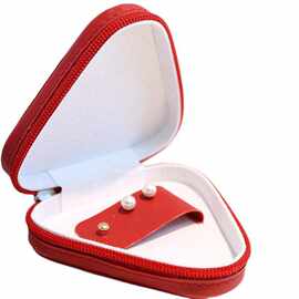 批发首饰收纳盒2023三角皮质耳钉拉链盒迷你精致少女便携饰品礼盒