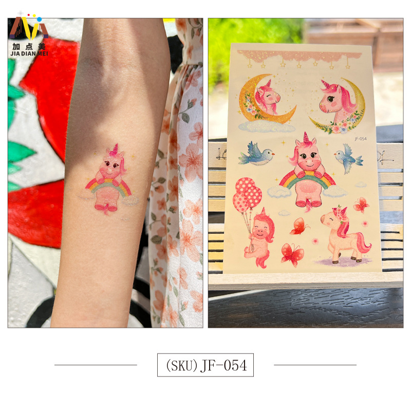 Amazon Venta caliente brillo lindo postre de Navidad unicornio niños tatuaje pegatinas impermeable tatuaje de larga duración