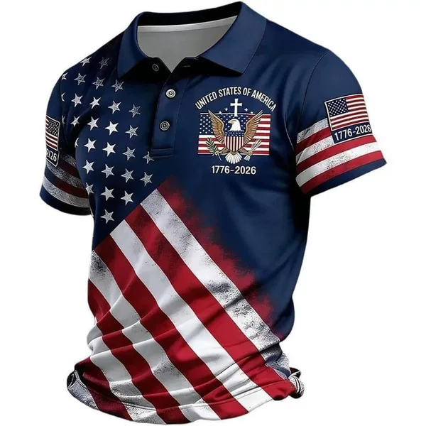 2026 Cross-Border Foreign Trade Amazon Independent Site New Men's Summer Independence Day American Theme Printed Polo Shirt