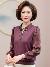 妈妈款秋装长袖T恤中年妇女衬衣打底衫50-60岁中老年人春秋上衣服