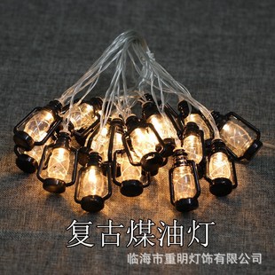 2025 New Retro Kerosene Lamp String Outdoor Camping Style Waterproof Canopy Layout Lamp Horse Lantern Tent Atmosphere Decoration