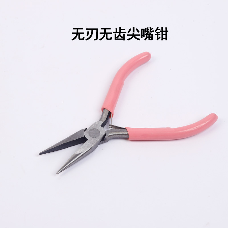 Juego de herramientas artesanales DIY, alicates de punta fina de 5 pulgadas con mango rosa, alicates para joyería sin dientes, alicates pequeños para joyería