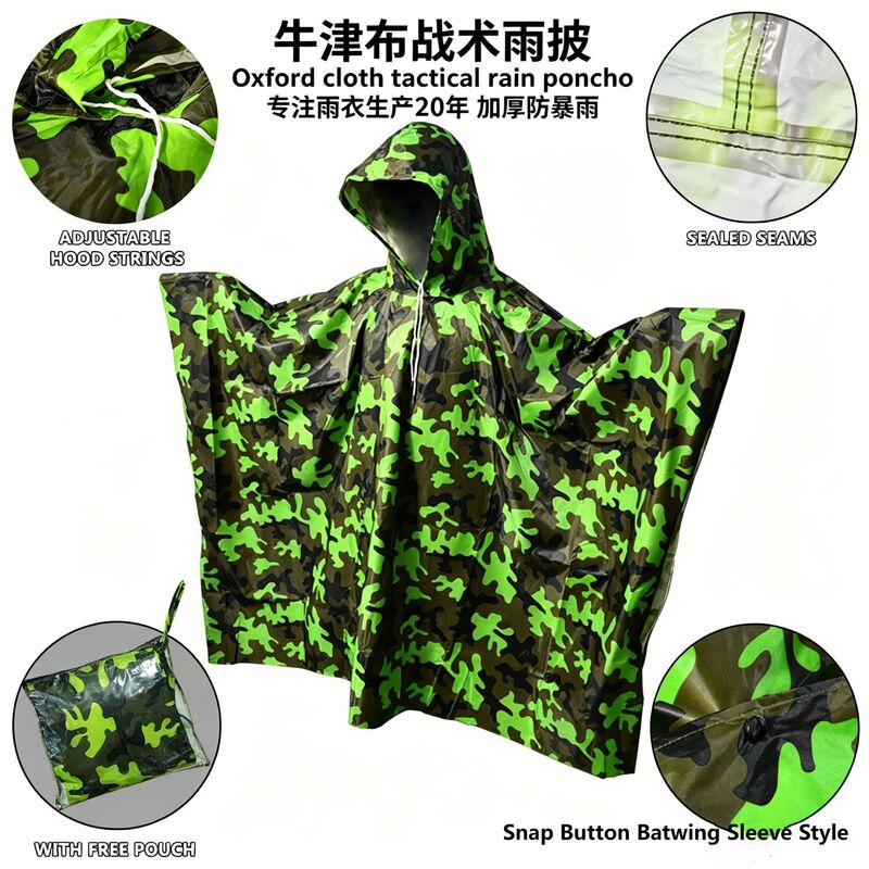 Cross-Border Foreign Trade Camouflage Tactical Raincoat, Thickened, Rainstorm-Proof, Wear-Resistant, Dirt-Resistant Oxford Cloth Rainwear, Adult Camouflage Rain Poncho Cross-Border Foreign Trade Camouflage Tactical Raincoat, Thickened, Rainstorm-Proof, Wear-Resistant, Dirt-Resistant Oxford Cloth Rainwear, Adult Camouflage Rain Poncho