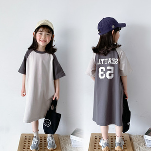 Summer mother and daughter parent-child dress baby online popular children's personalized trendy sports color matching letters T-shirt skirt