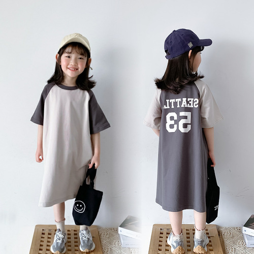 Summer Mother and Daughter Matching Outfits Baby Fashion Trendy Children's Personal Style Color-blocked Letter T-shirt Skirts
