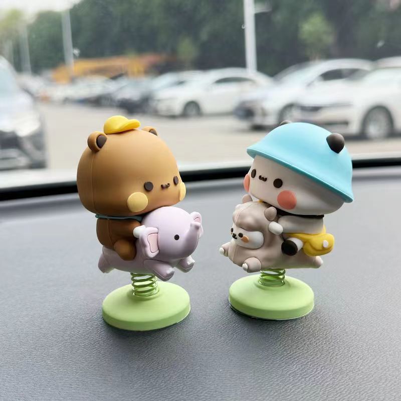 学生网红车载摆件一二布布熊猫玩偶手办汽车中控台摇摇马装饰用品|undefined