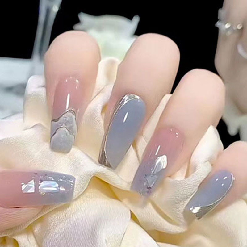 Blue Cool Wind Fake Nail Patch Ins Glitter Blue Gradient Manicure Finished Product Removable Wearable Nail Patch Wholesale Blue Cool Wind Fake Nail Patch Ins Glitter Blue Gradient Manicure Finished Product Removable Wearable Nail Patch Wholesale