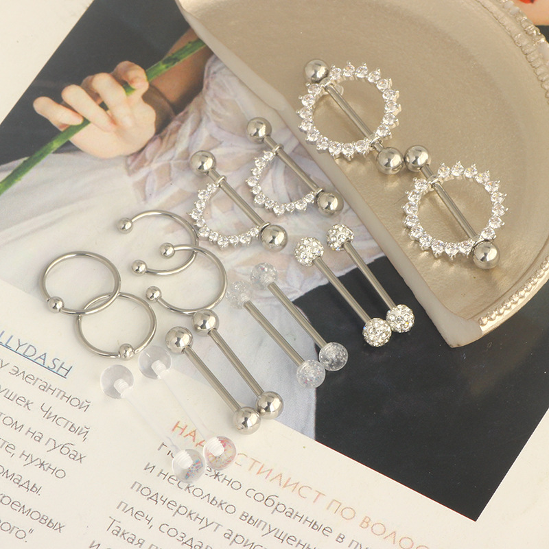 Stainless Steel Zircon Nipple Ring Set with Tongue Nail and Navel Jewelry - Hot Sale detail image 9
