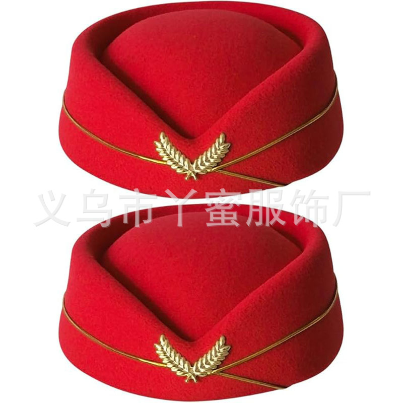 Sombrero de asistente de vuelo rojo de 2 piezas