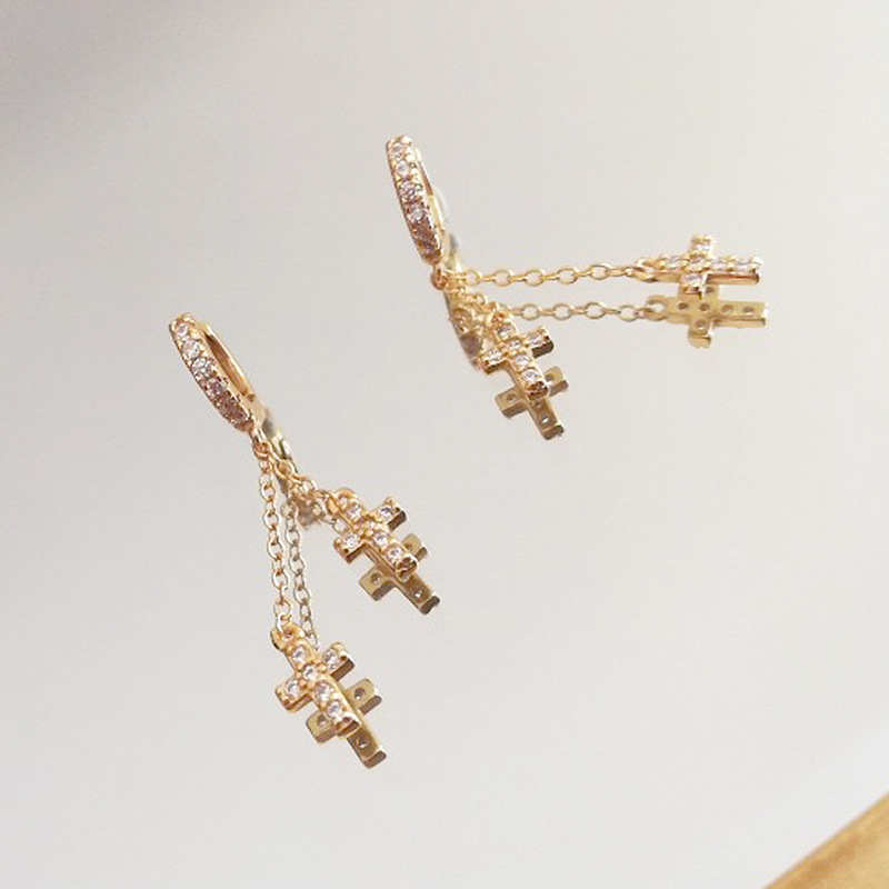 Fashion Cross Star Moon Copper Inlay Zircon Drop Earrings 1 Pair display picture 5
