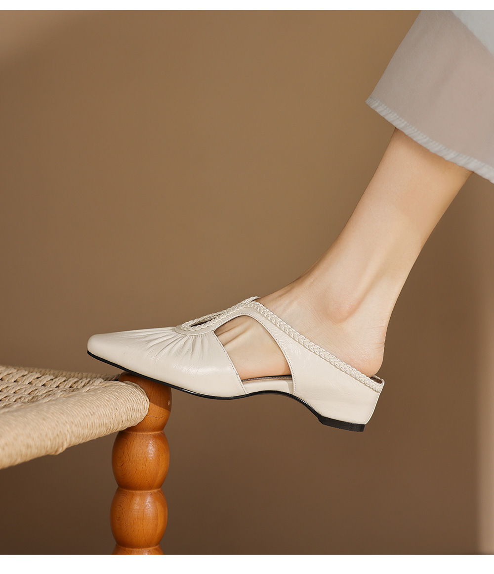 Dép mule nữ gót thấp 4 cm, mũi kín hở gót, kiểu dệt đan họa tiết — Rượu vang đỏ chi tiết 20