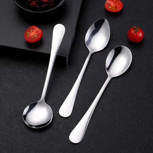 Wholesale light handle fork spoon 1010 round spoon laser logo canteen tableware household spoon stainless steel spoon