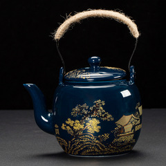 蘭陶磁器急須大容量提梁壺フィルタ付き茶器日本式黒釉茶器家庭用シングルポット