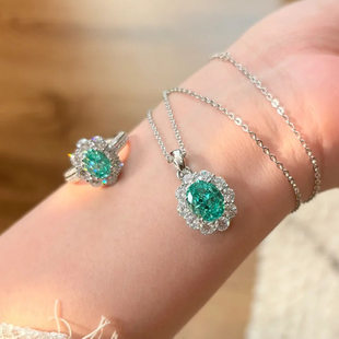 Romantic atmosphere, mint-flavored Paraiba pendant necklace, light luxury, fashionable Tanzanite blue ring and colorful treasure set for women