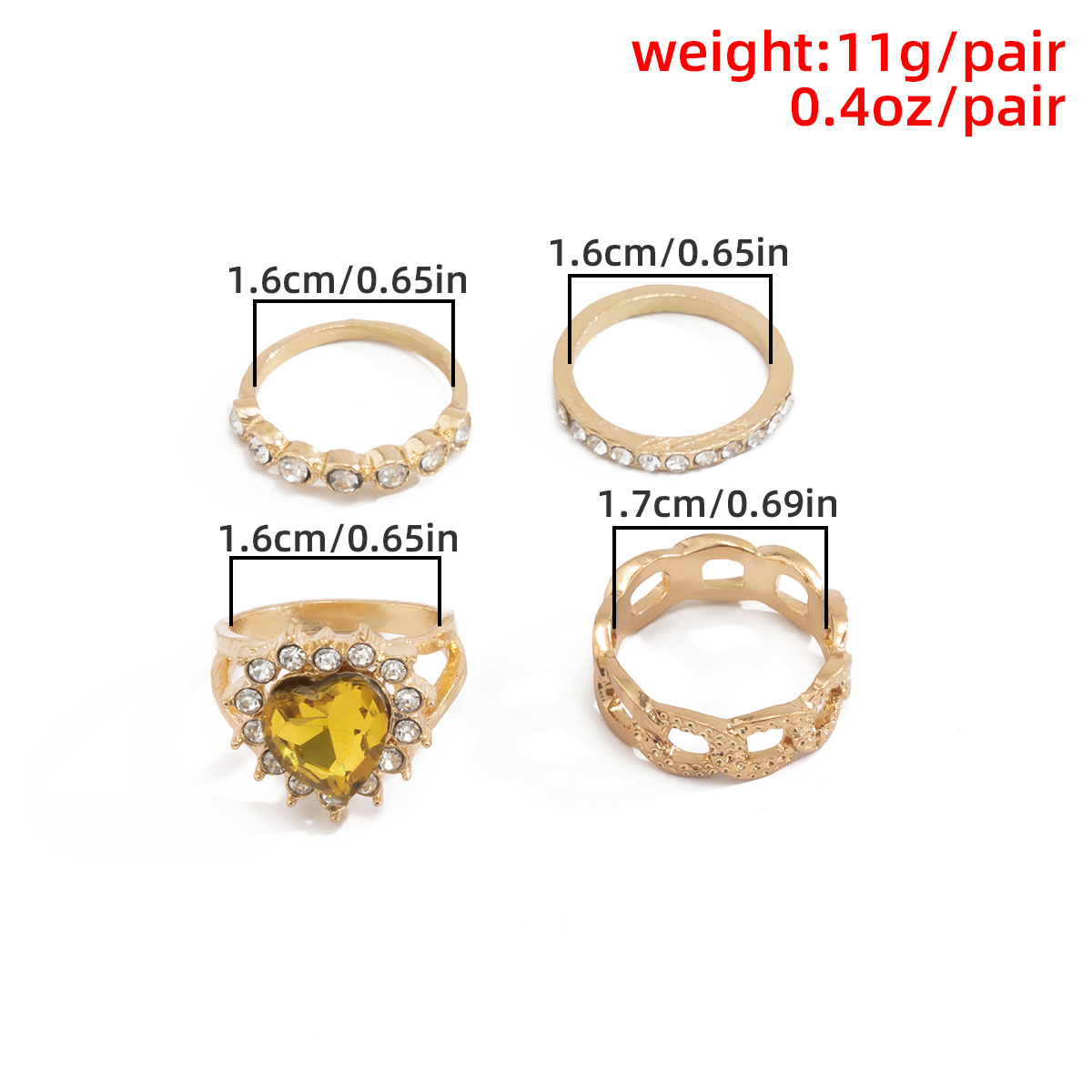 Gothic Style Alloy Retro Diamond Multi-element Rings 4-piece Set display picture 2