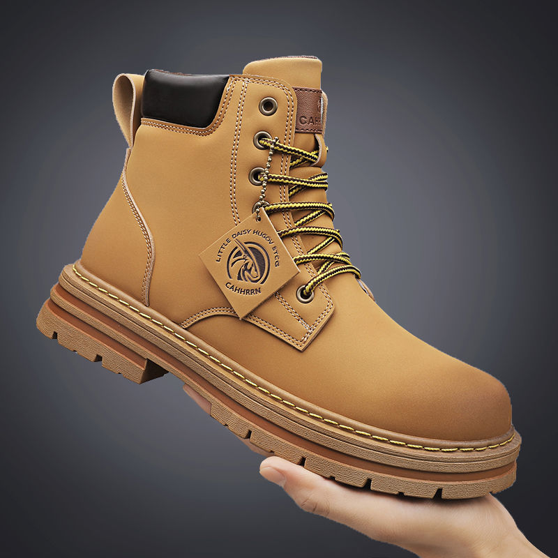 New British style big yellow boots soft leather soft soles retro short boot work boots_voghion.com